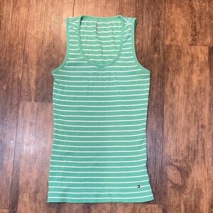 Tommy Hilfiger Green and White Striped Tank Top